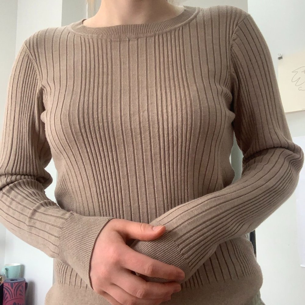 Ribbed Beige Long Sleeve